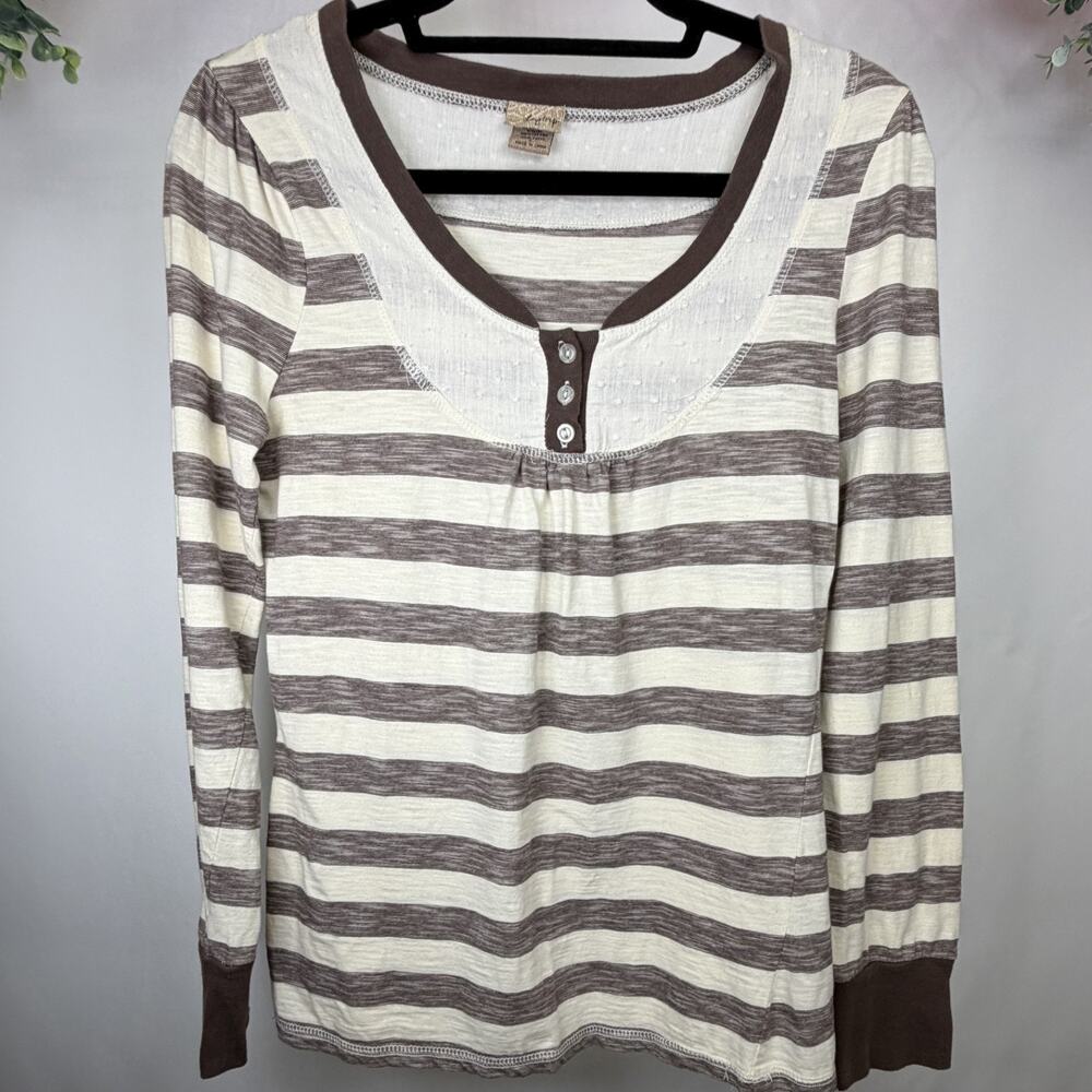Daytrip Striped Print Long Sleeve 1/4 Button Top‎ Women's Size Large